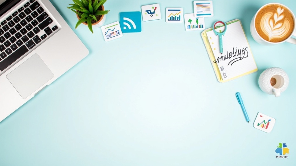 Glossary concept explained visually with icons for online marketing.